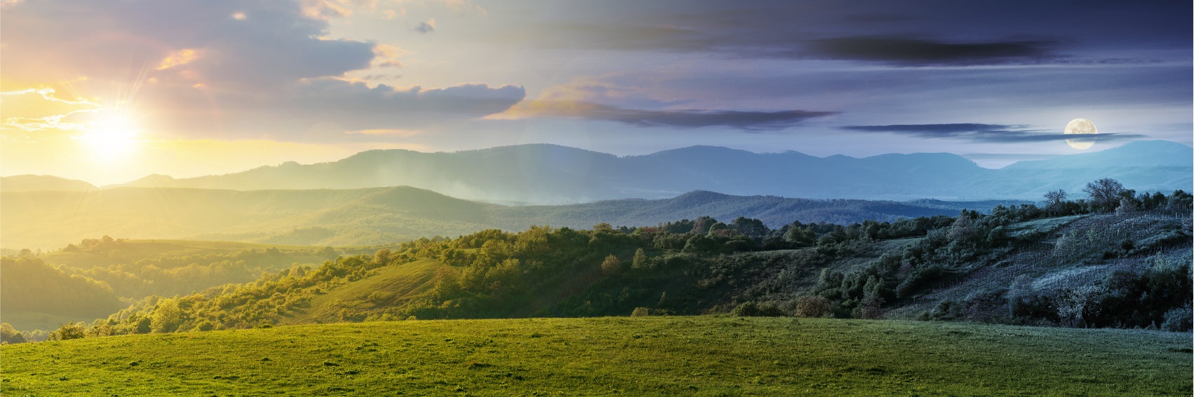 Panoramic Canvas Day & Night Hill Sky View Photograph High Quality 100% Australian Made Wall Canvas Print Ready to Hang