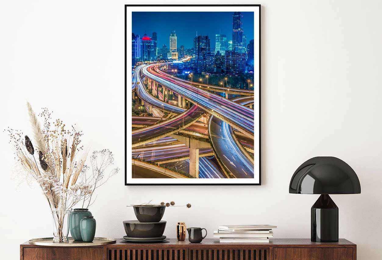 Shanghai Overpass at Night View Photograph Home Decor Premium Quality Poster Print Choose Your Sizes