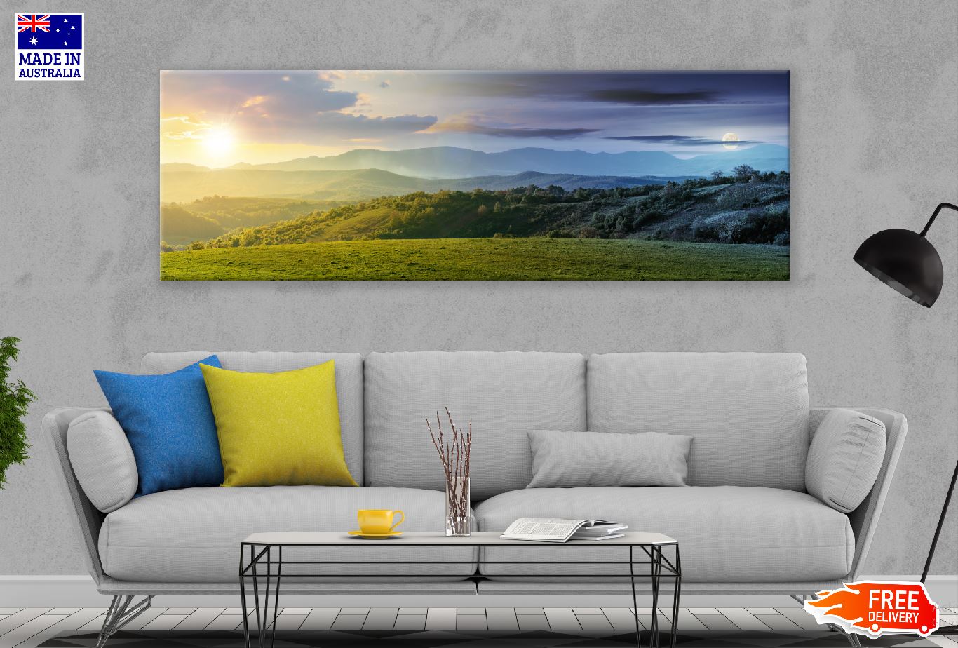 Panoramic Canvas Day & Night Hill Sky View Photograph High Quality 100% Australian Made Wall Canvas Print Ready to Hang