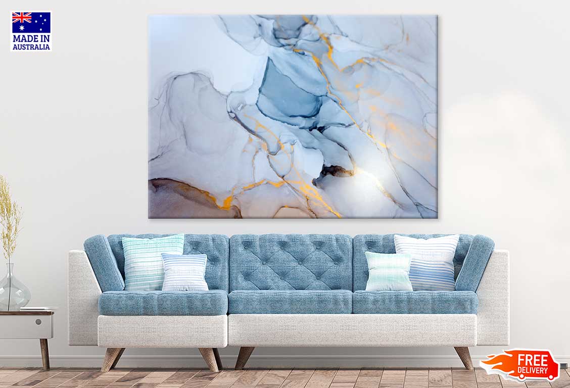 Blue Gold Abstract Painting Design Print 100% Australian Made