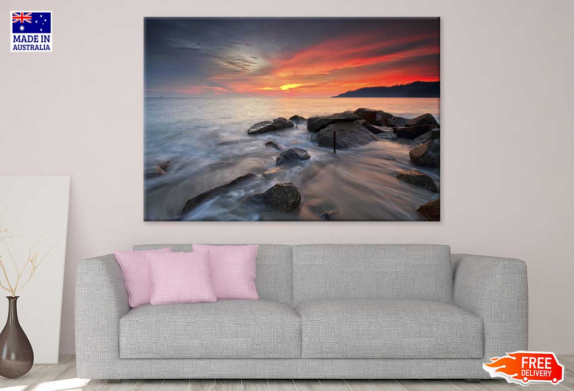 Teluk Senangin Rock Sea Sunset Photograph Print 100% Australian Made