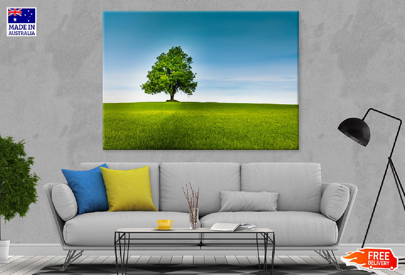 Alone Tree in Green Field & Sky View Photograph Print 100% Australian Made