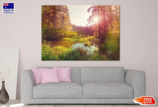 Lake with Forest Sunrise Scenery Photograph Print 100% Australian Made