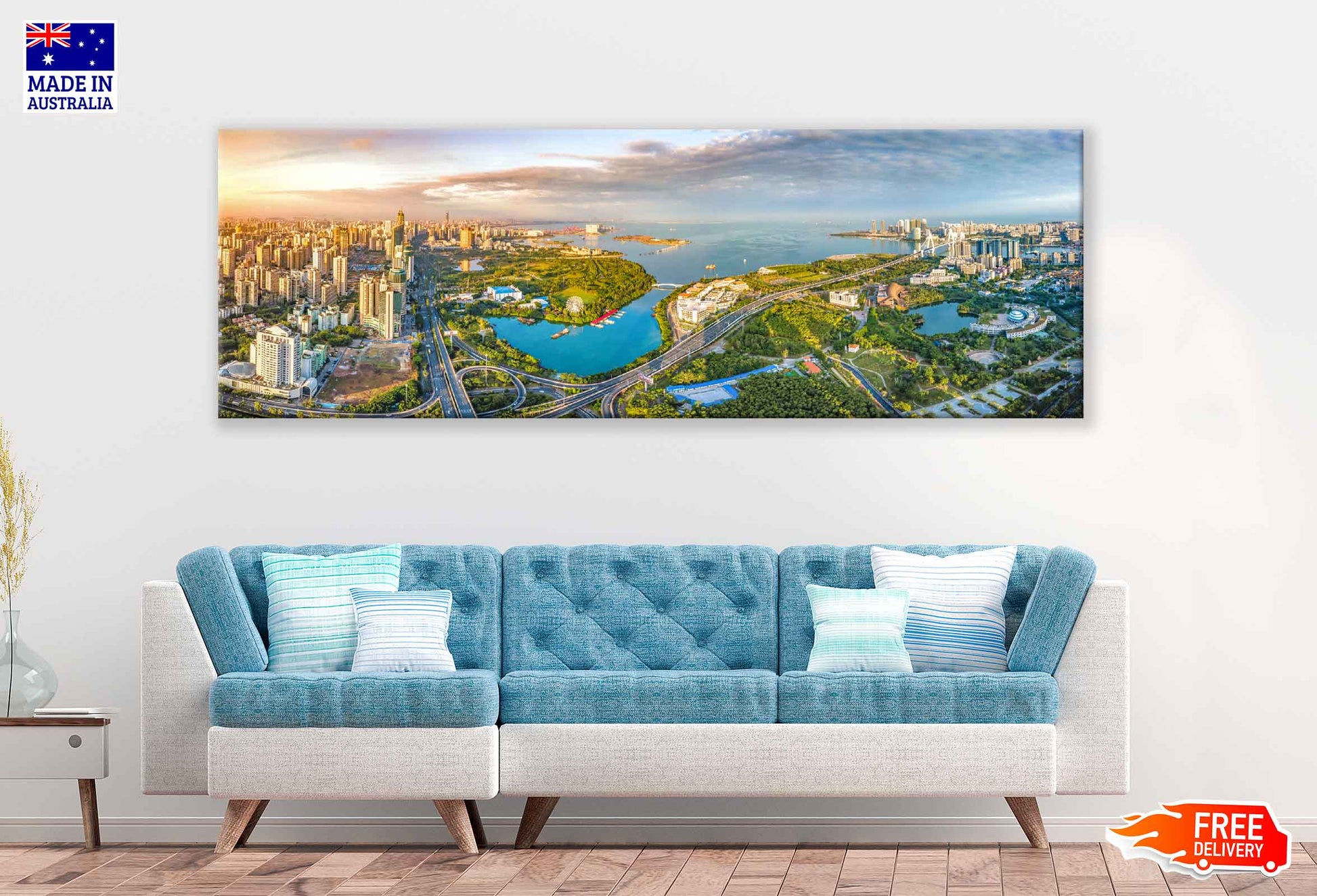Panoramic Canvas Haikou City Aerial View Photograph High Quality 100% Australian Made Wall Canvas Print Ready to Hang