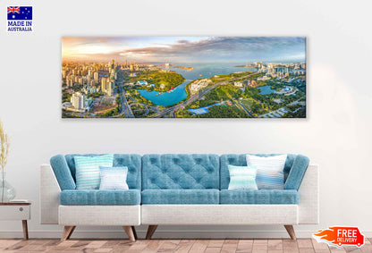 Panoramic Canvas Haikou City Aerial View Photograph High Quality 100% Australian Made Wall Canvas Print Ready to Hang