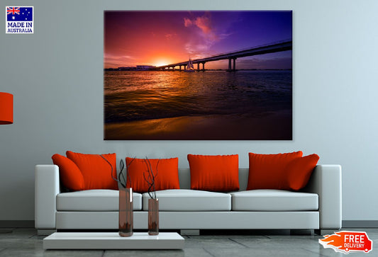 Beam Bridge with Sunset Sea View Photograph Print 100% Australian Made