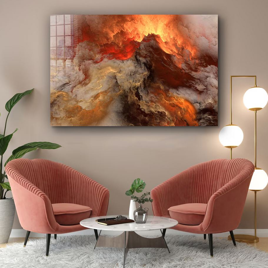 Orange Abstract Clouds Print Tempered Glass Wall Art 100% Made in Australia Ready to Hang