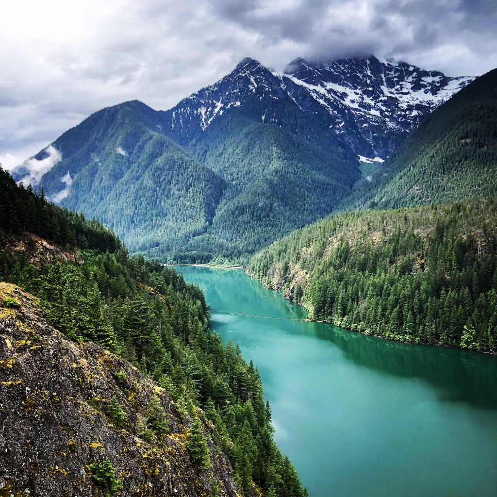 Square Canvas Diablo Lake & Forest Mountain View Photograph High Quality Print 100% Australian Made