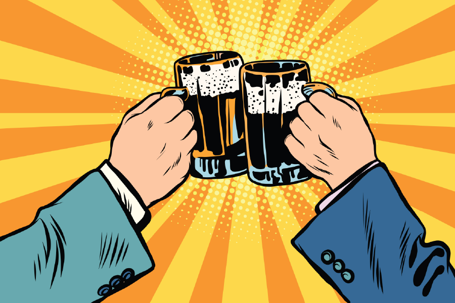 Business Man Holding Beer Glasses Illustration Print 100% Australian Made