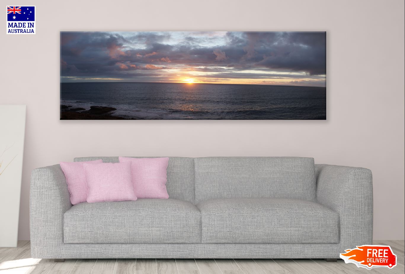 Panoramic Canvas Dark Cloudy Sky Sea View Photograph High Quality 100% Australian Made Wall Canvas Print Ready to Hang