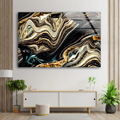 Gold & Silver Abstract Liquid Design Acrylic Glass Print Tempered Glass Wall Art 100% Made in Australia Ready to Hang