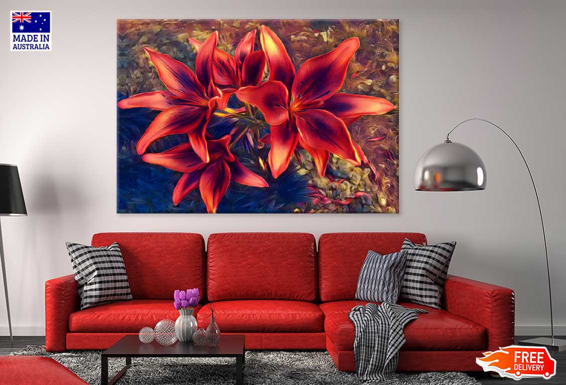 Vibrant Red Lilies Closeup View Photograph Print 100% Australian Made
