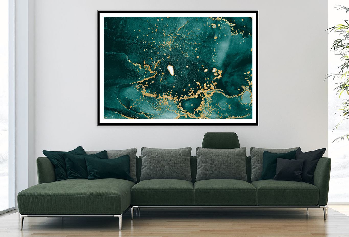 Dark Green & Gold Splash Abstract Design Home Decor Premium Quality Poster Print Choose Your Sizes