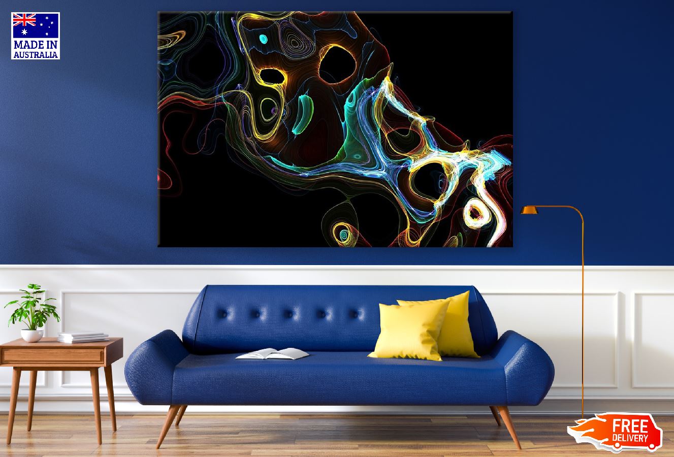 Blue & Yellow Digital Lines Abstract Design Print 100% Australian Made