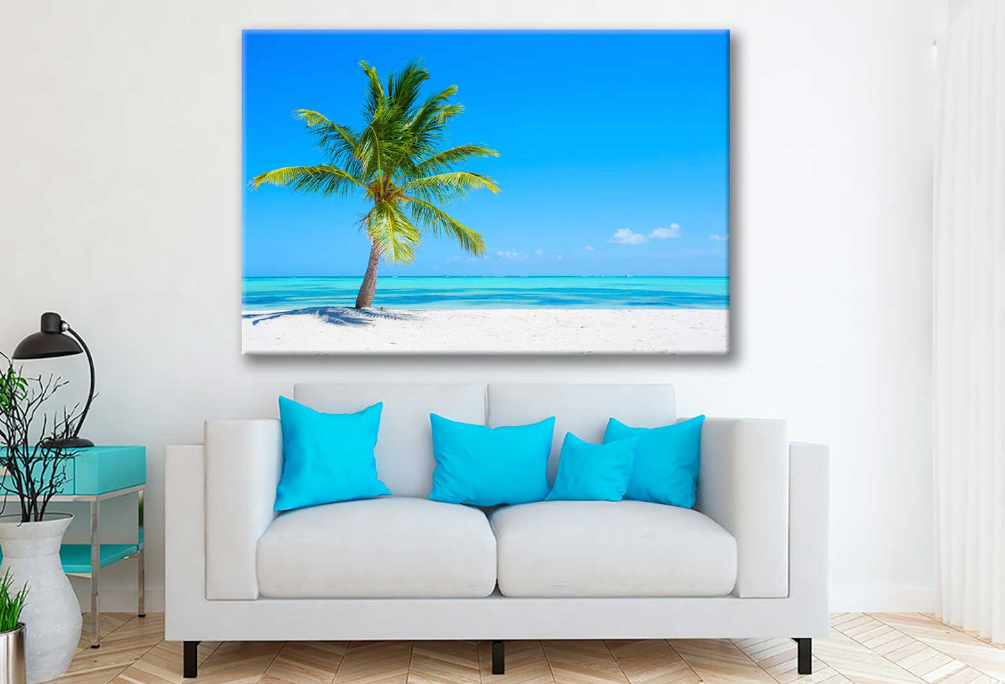 Bella Home Tropical Beach With a Palm Tree Print Canvas Ready to hang
