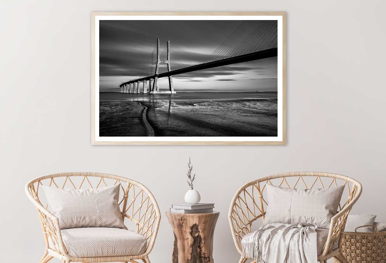 Vasco da Gama Bridge B&W Photograph Home Decor Premium Quality Poster Print Choose Your Sizes