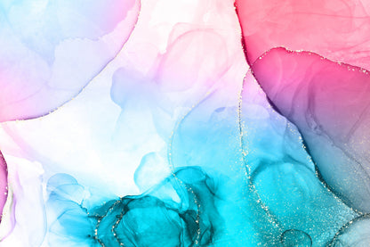Pink Blue & Gold Ink Abstract Design Print 100% Australian Made