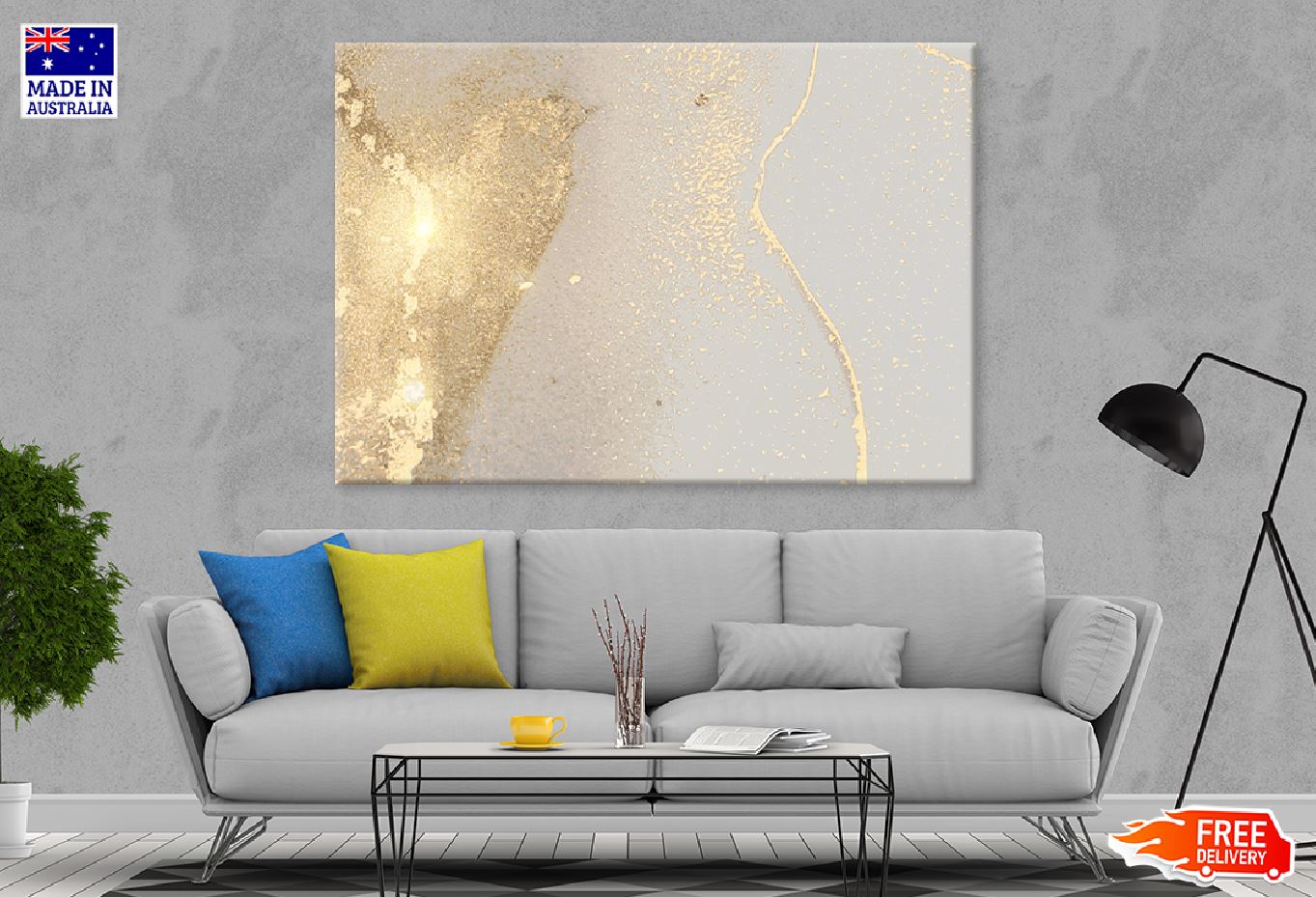 Grey & Gold Stone Marble Abstract Design Print 100% Australian Made
