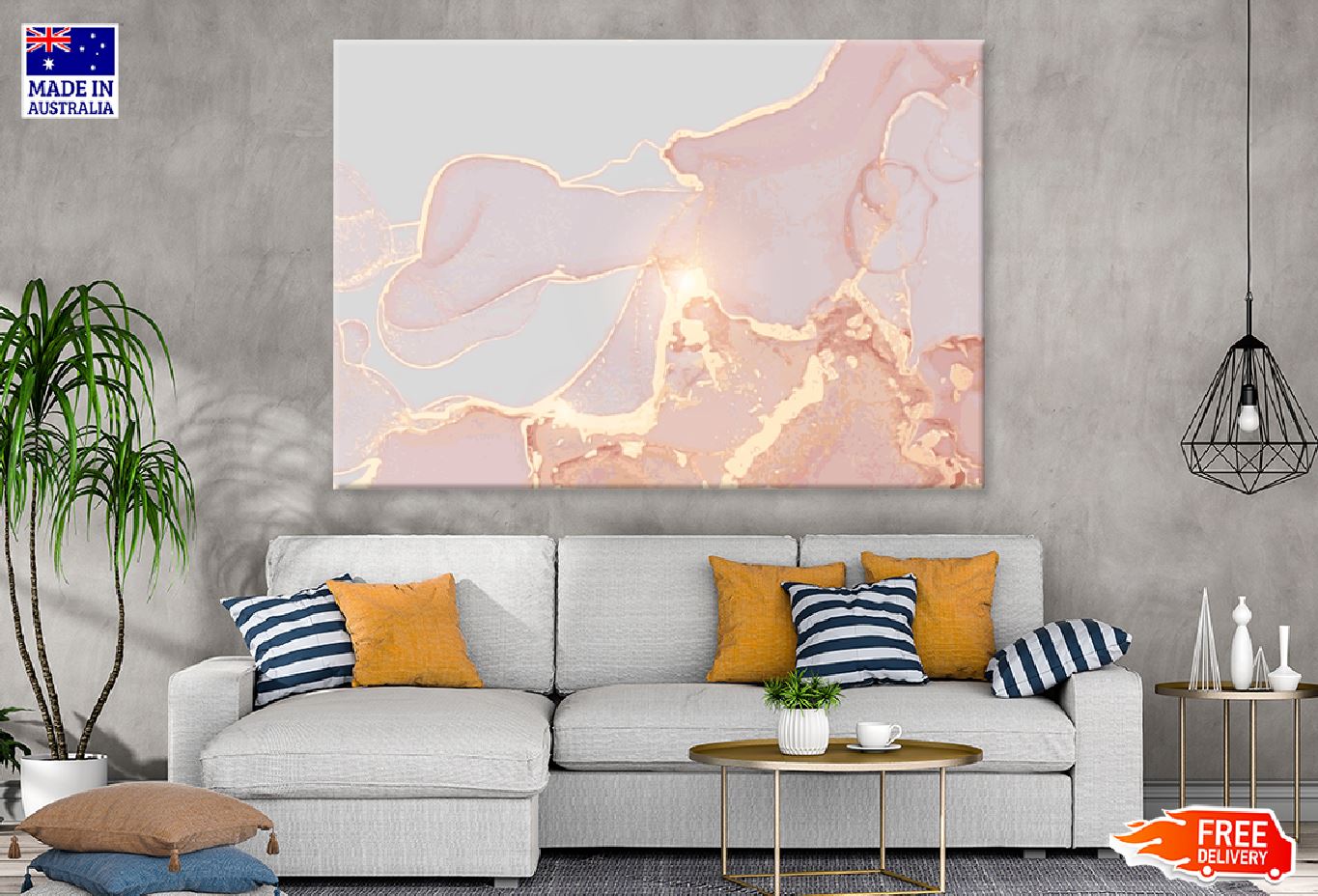 Grey Pink & Gold Abstract Design Print 100% Australian Made