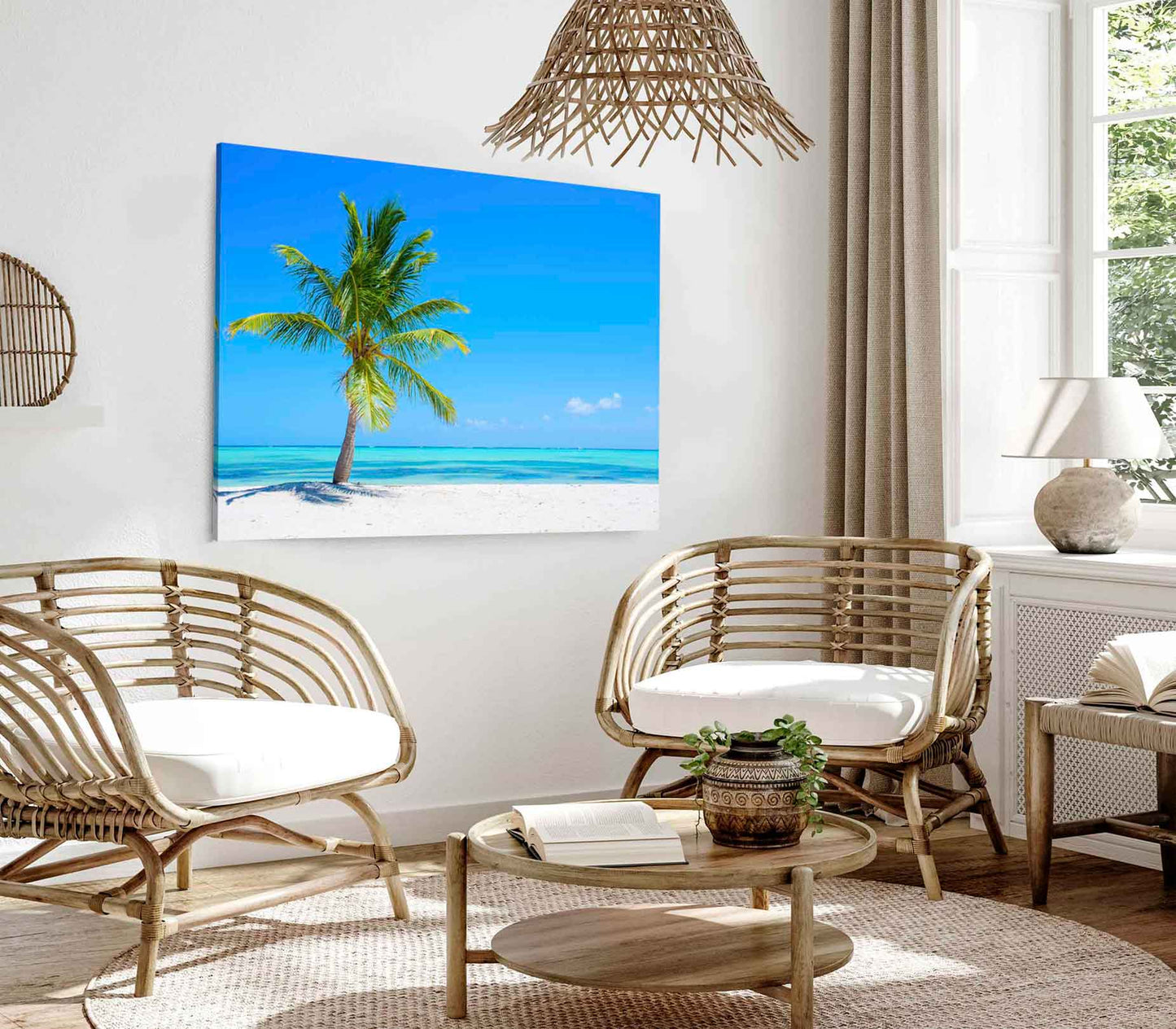 Bella Home Tropical Beach With a Palm Tree Print Canvas Ready to hang