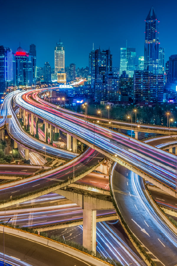 Shanghai Overpass at Night View Photograph Print 100% Australian Made