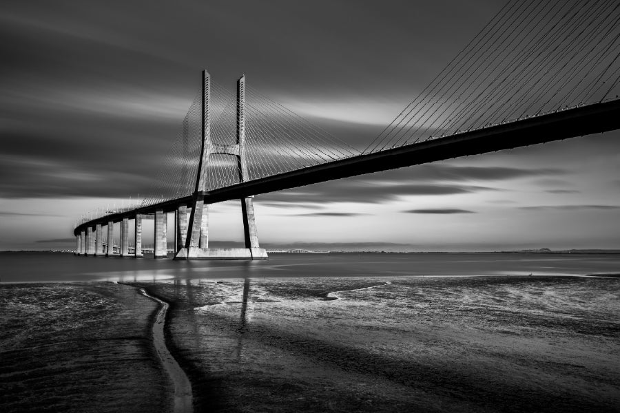 Vasco da Gama Bridge B&W Photograph Home Decor Premium Quality Poster Print Choose Your Sizes