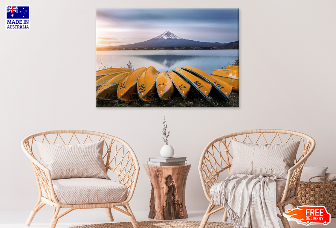 Boats On River & Mountain View Print 100% Australian Made