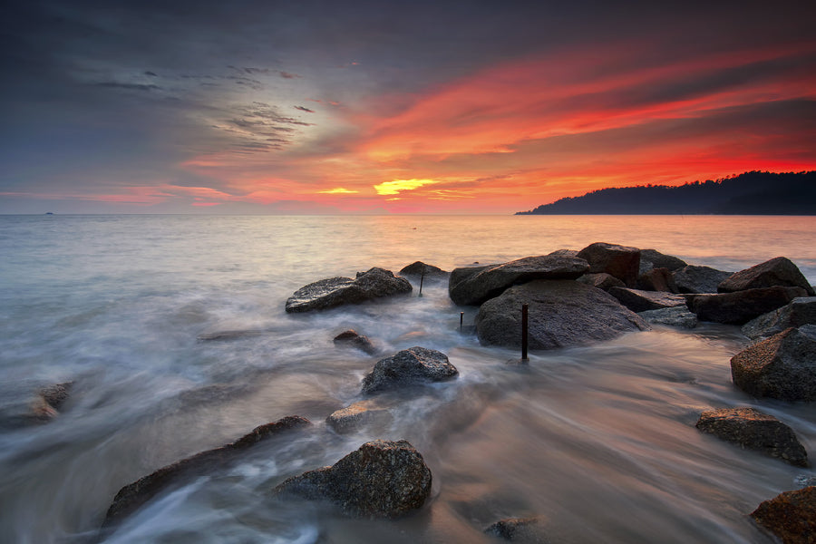 Teluk Senangin Rock Sea Sunset Photograph Print 100% Australian Made