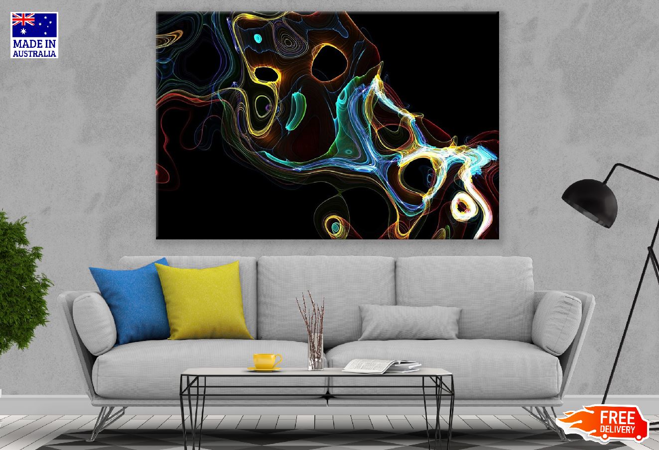 Blue & Yellow Digital Lines Abstract Design Print 100% Australian Made