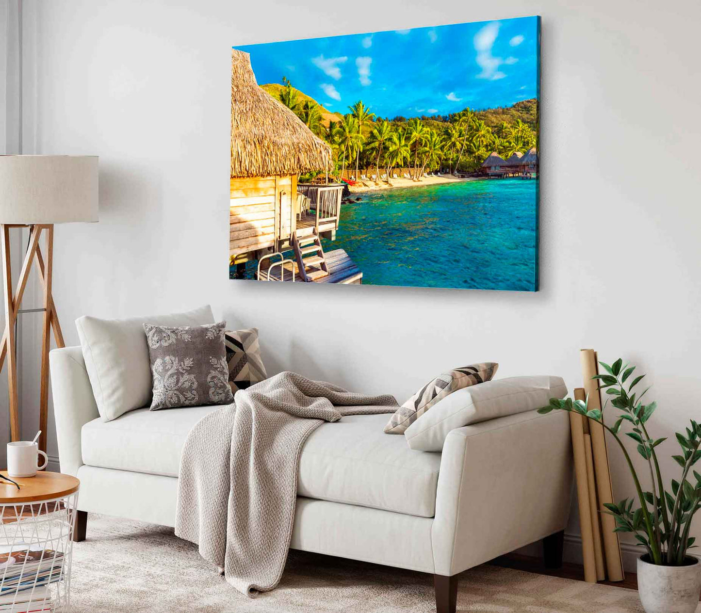 Bella Home Cabana on the Beach in Polynesia Print Canvas Ready to hang