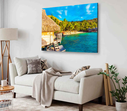 Bella Home Cabana on the Beach in Polynesia Print Canvas Ready to hang