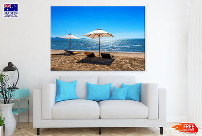 Chairs Umbrella near Tropical Sea View Photograph Print 100% Australian Made