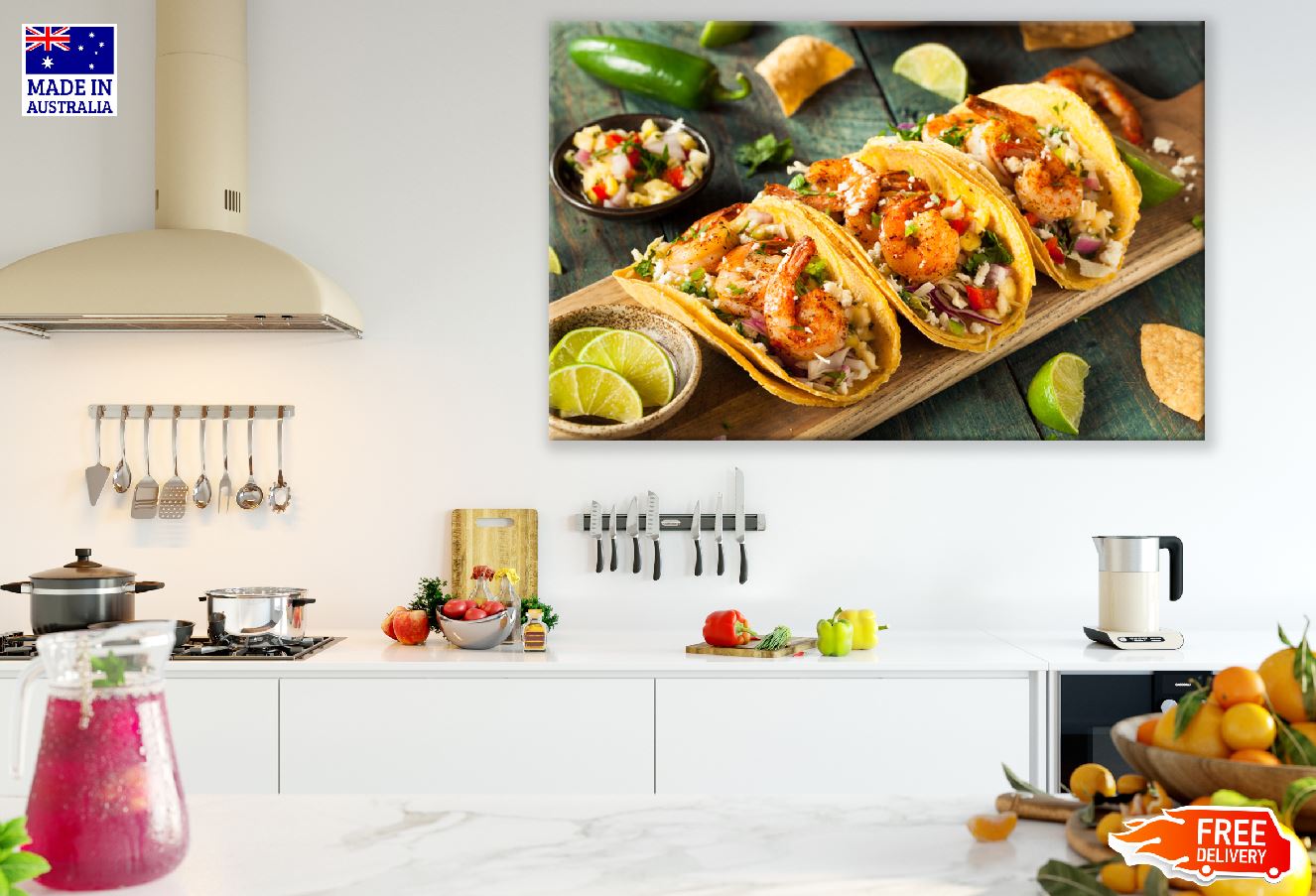 Spicy Shrimp Tacos with Coleslaw and Salsa Photograph Print 100% Australian Made