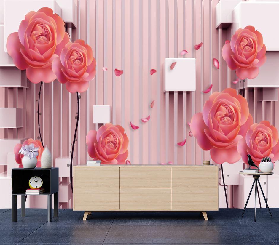 Wallpaper Murals Peel and Stick Removable Rose Flower Design High Quality