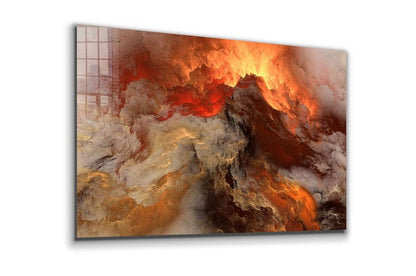 Orange Abstract Clouds Print Tempered Glass Wall Art 100% Made in Australia Ready to Hang