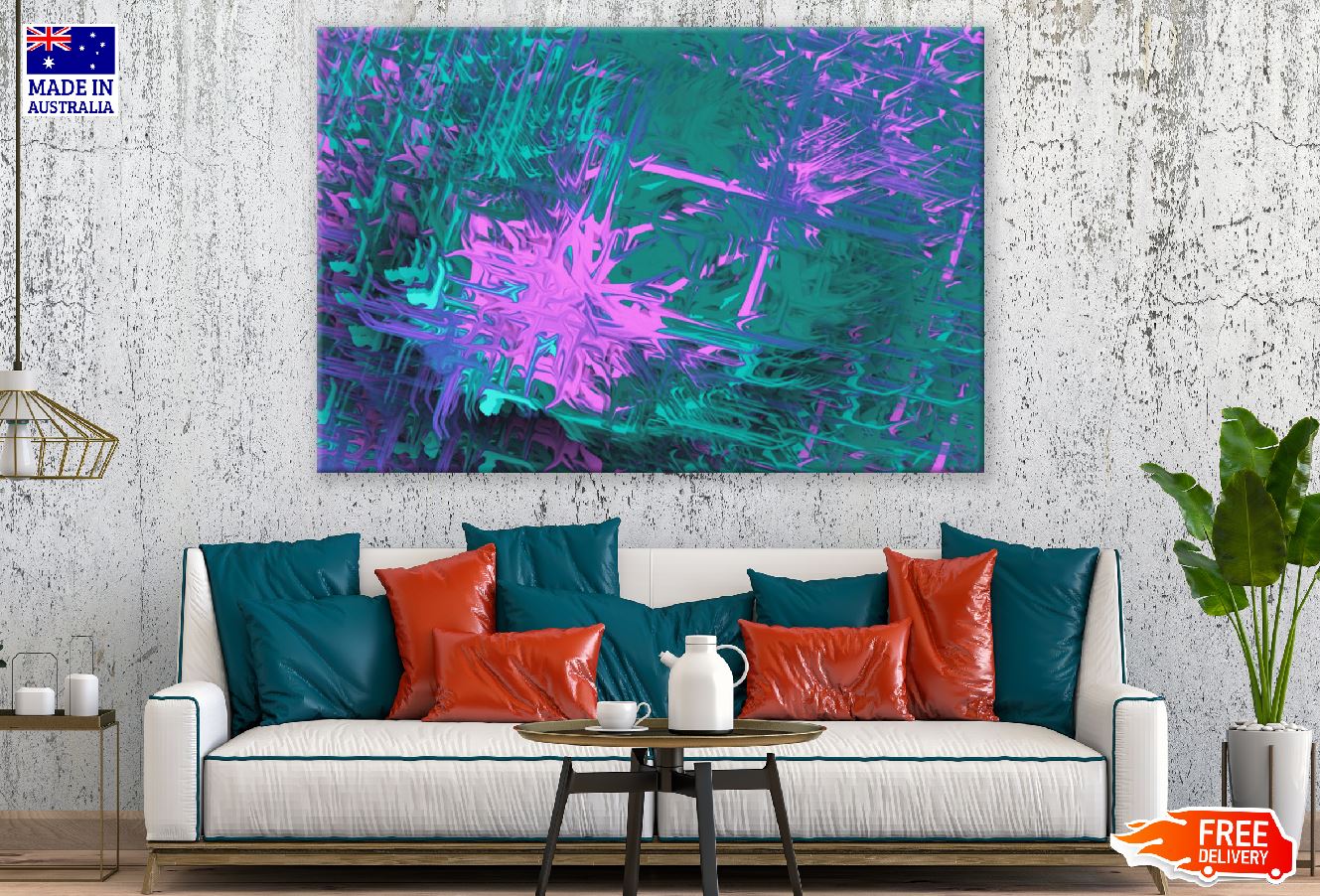 Green & Pink Abstract Design Print 100% Australian Made