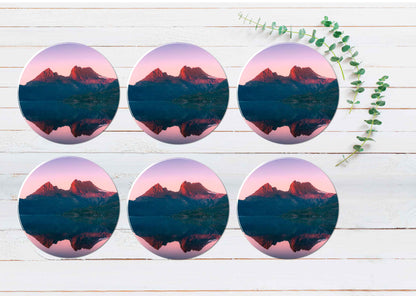 Cradle Mountain & Lake in Australia Coasters Wood & Rubber - Set of 6 Coasters