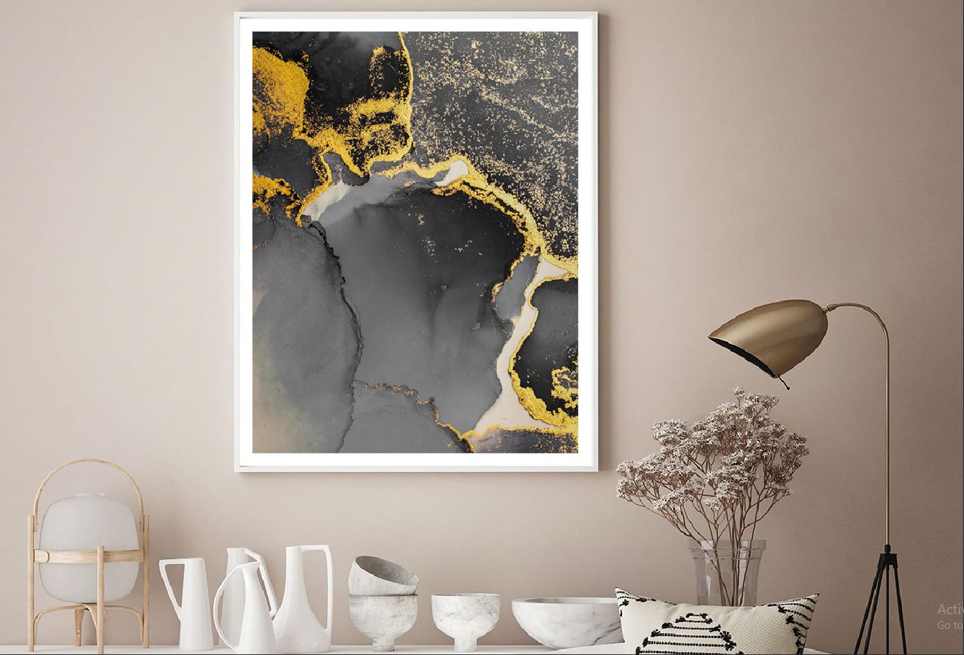 Dark Gold Splash & Black Abstract Design Home Decor Premium Quality Poster Print Choose Your Sizes