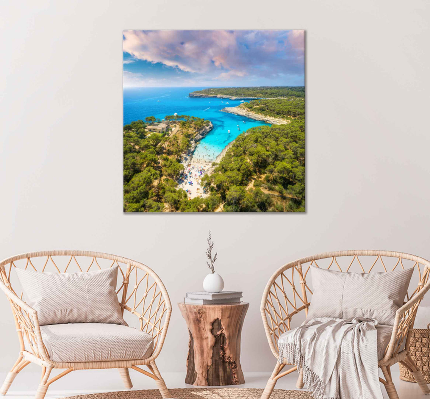 Square Canvas View of Sandy Beach Ocean High Quality Print 100% Australian Made