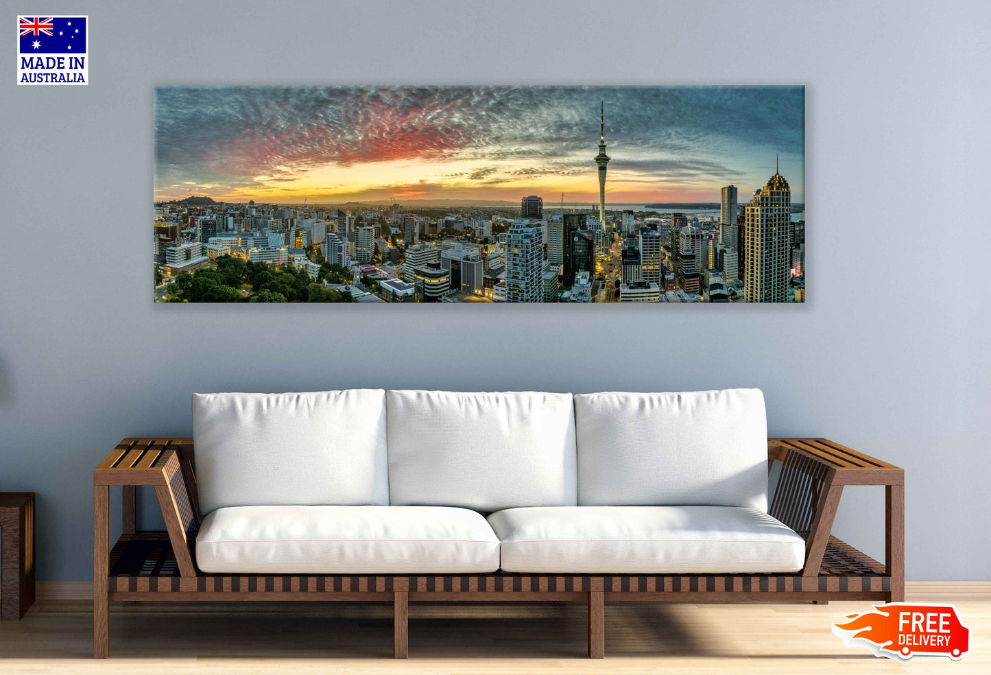 Panoramic Canvas Auckland City Sunset View High Quality 100% Australian Made Wall Canvas Print Ready to Hang