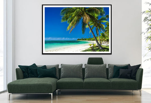 Palm Trees & White Sandy Beach Photograph Home Decor Premium Quality Poster Print Choose Your Sizes