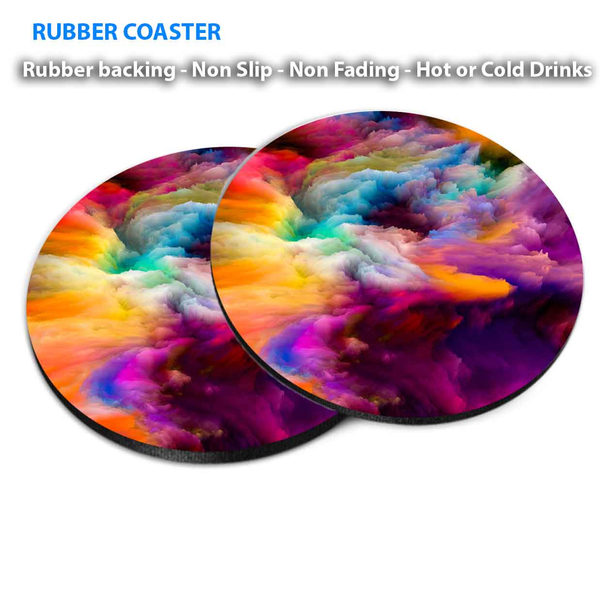 Colorful Rainbow Abstract Painting Coasters Wood & Rubber - Set of 6 Coasters