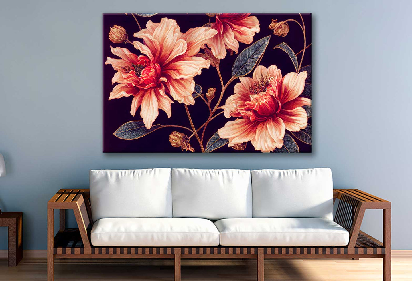 Bella Home Pink Flower Watercolor Painting Print Canvas Ready to hang