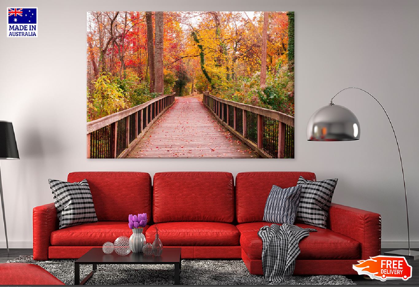 Autumn Trees & Wooden Pathway Photograph Print 100% Australian Made