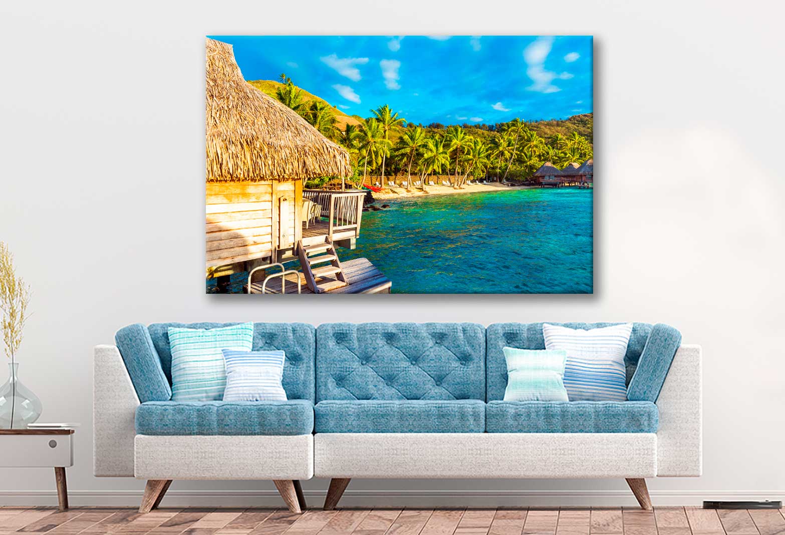 Bella Home Cabana on the Beach in Polynesia Print Canvas Ready to hang