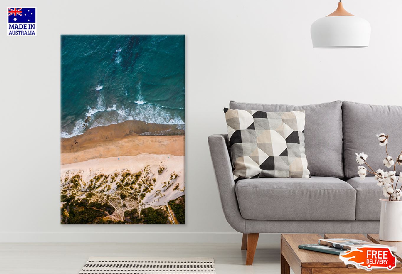Waves on Sandy Beach Aerial View Photograph Print 100% Australian Made