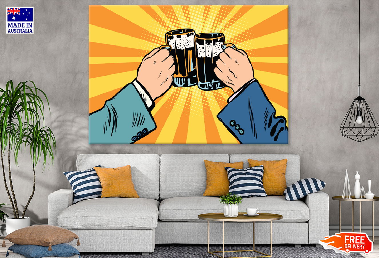 Business Man Holding Beer Glasses Illustration Print 100% Australian Made