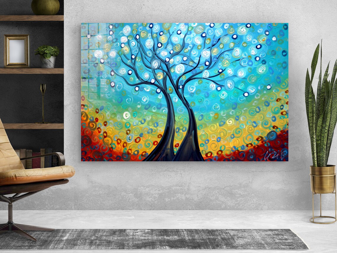 Colorful Tree Digital Print Tempered Glass Wall Art 100% Made in Australia Ready to Hang