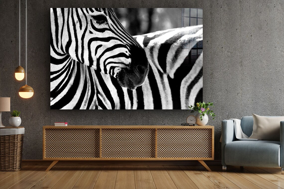 Zebra Face B&W Closeup Print Tempered Glass Wall Art 100% Made in Australia Ready to Hang