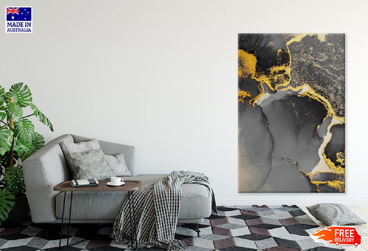 Dark Gold Splash & Black Abstract Design Print 100% Australian Made